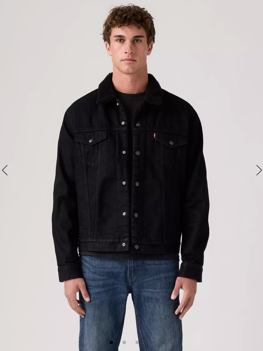 Levi’s Black Sherpa Lined Denim Jacket Size Large Cozy Type III Trucker Black